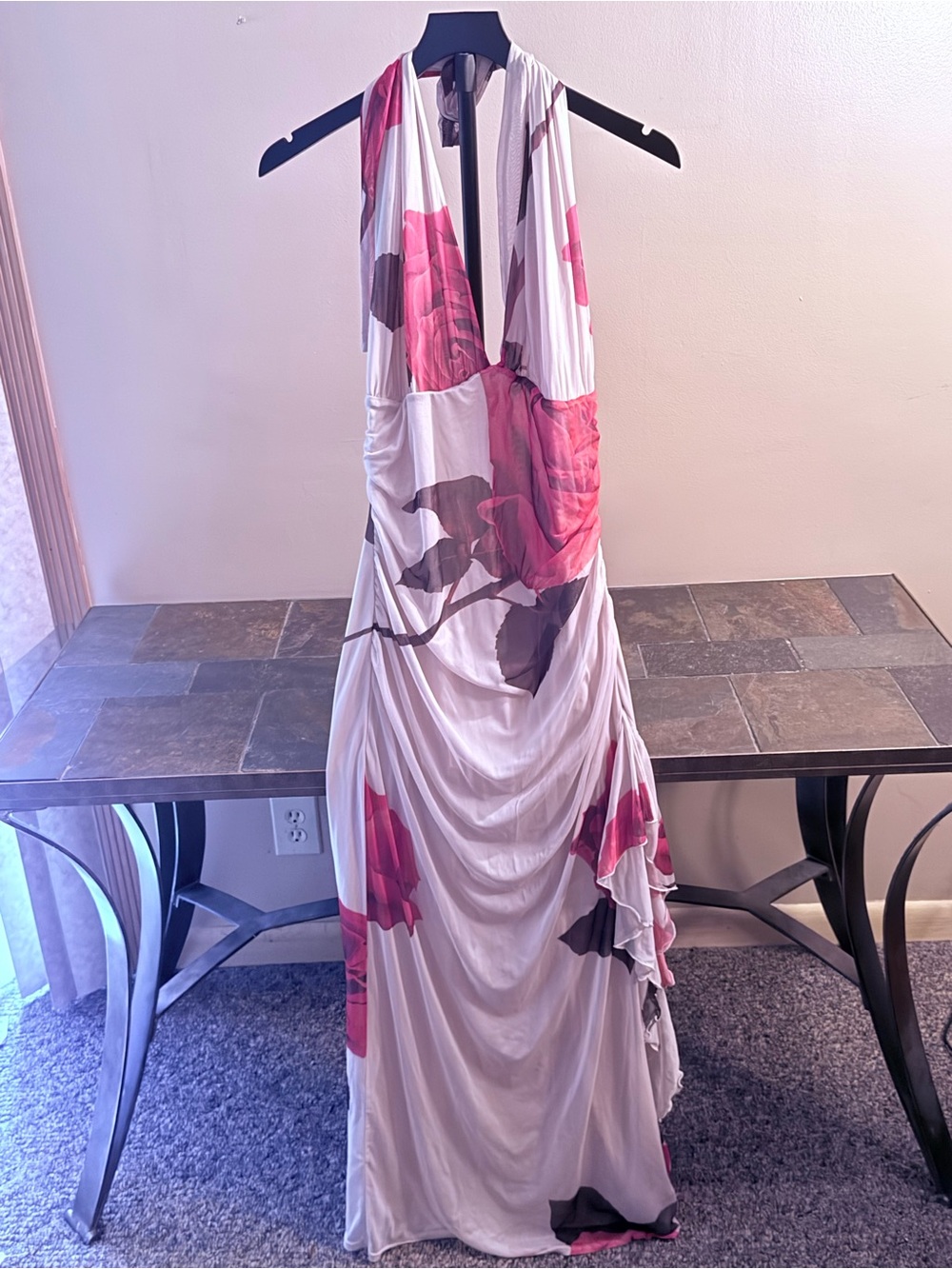 Boohoo Cream Maxi Dress with Pink Floral Accents